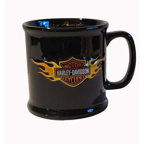 Vintage Harley Davidson Coffee Mug - 2003 Black/Orange Cup - 3D Flames -  Genuine
